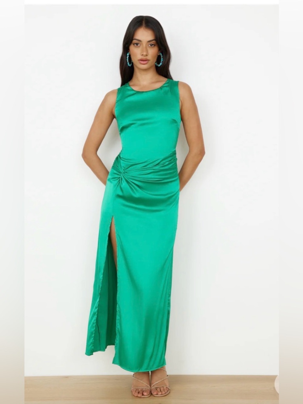 Hello Molly True To Yourself Satin Maxi Dress Green Size 6 Emerald Wedding Guest